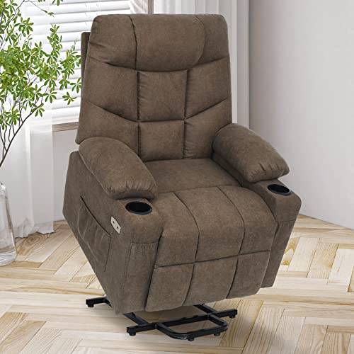 Ufurniture Electric Lift Recliner Chair Brown 8 Point Heated Vibrat...